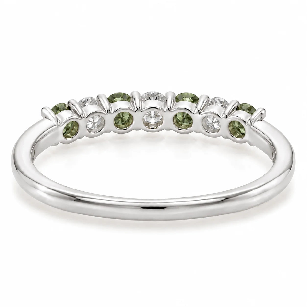 Back View Of 0.32ct Round Green &amp; White Diamond Half Eternity Band