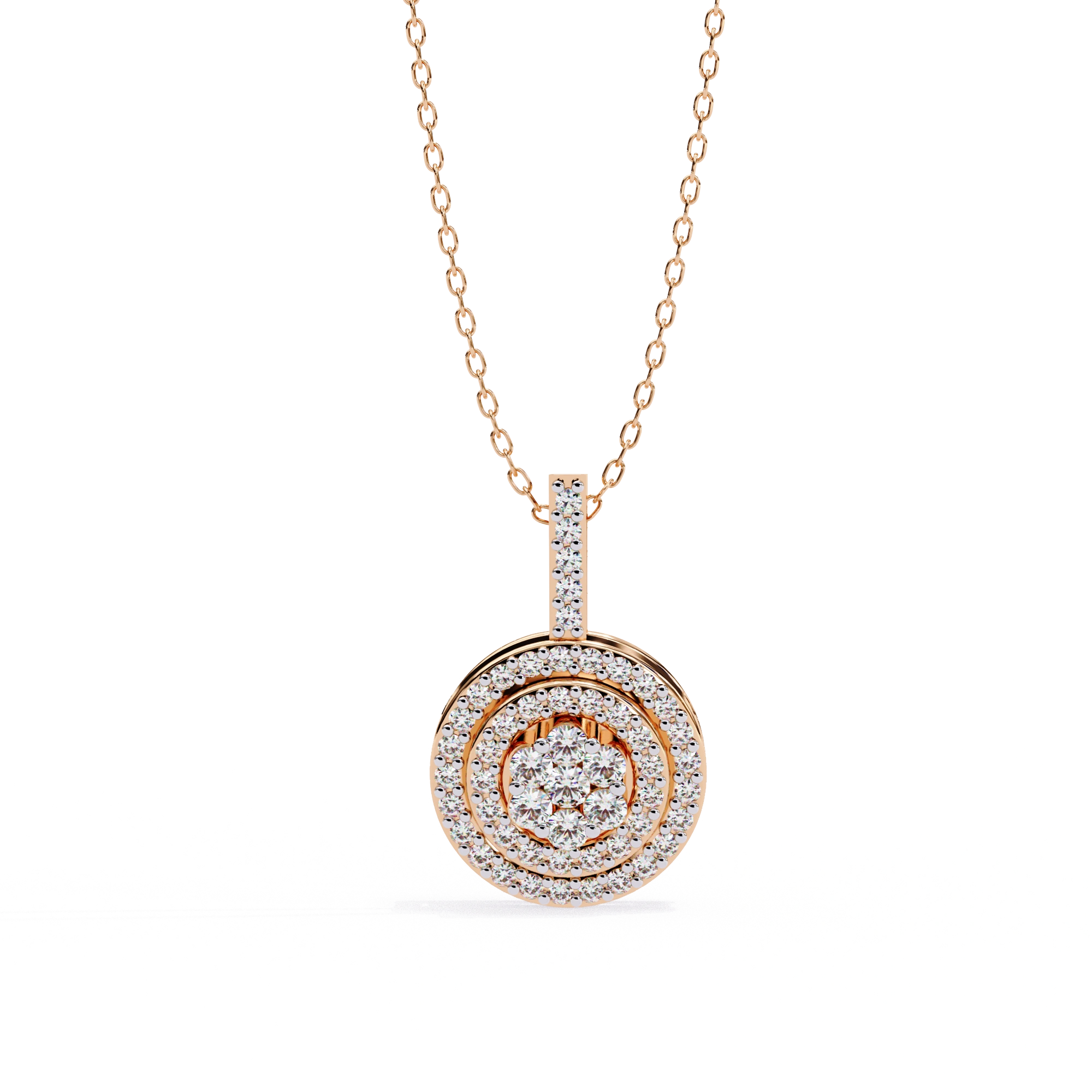 0.33 Ct Lab Diamond Triple Halo Cluster Pendant 18K Rose Gold Natural Diamond