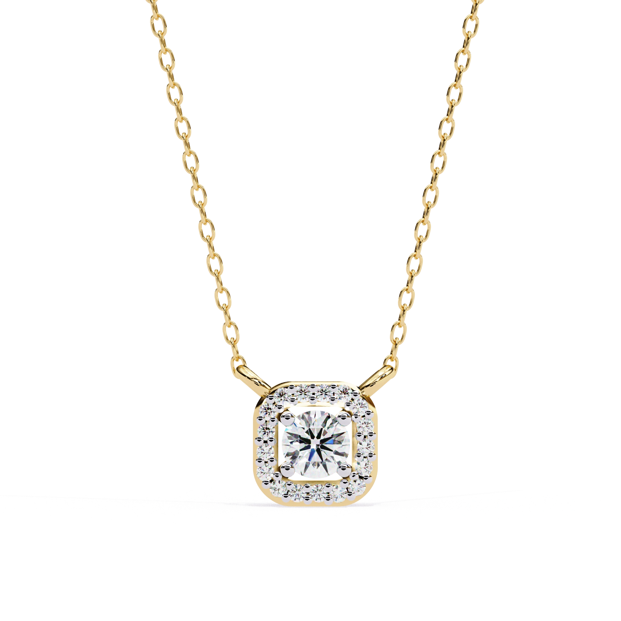 Round Lab Diamond Halo Necklace In Yellow Gold 18K Yellow Gold Natural Diamond