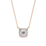 Round Lab Diamond Halo Necklace In Yellow Gold