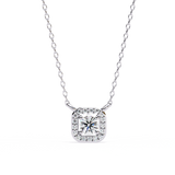 Round Lab Diamond Halo Necklace In Yellow Gold