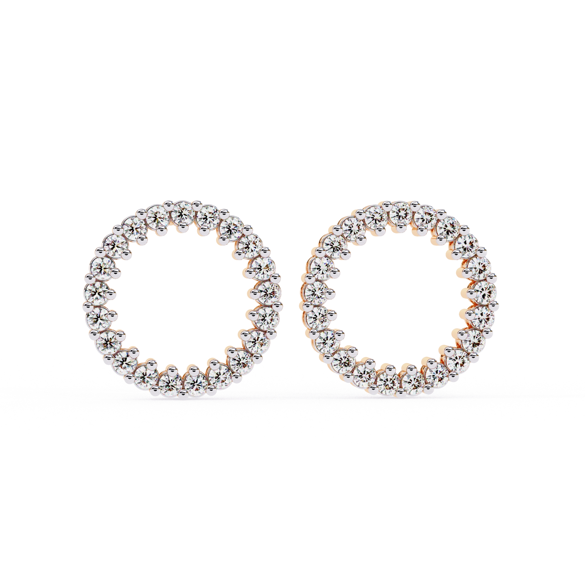 0.38 Carat Open Circle Round Halo Diamond Stud Earrings 18K Rose Gold Natural Diamond