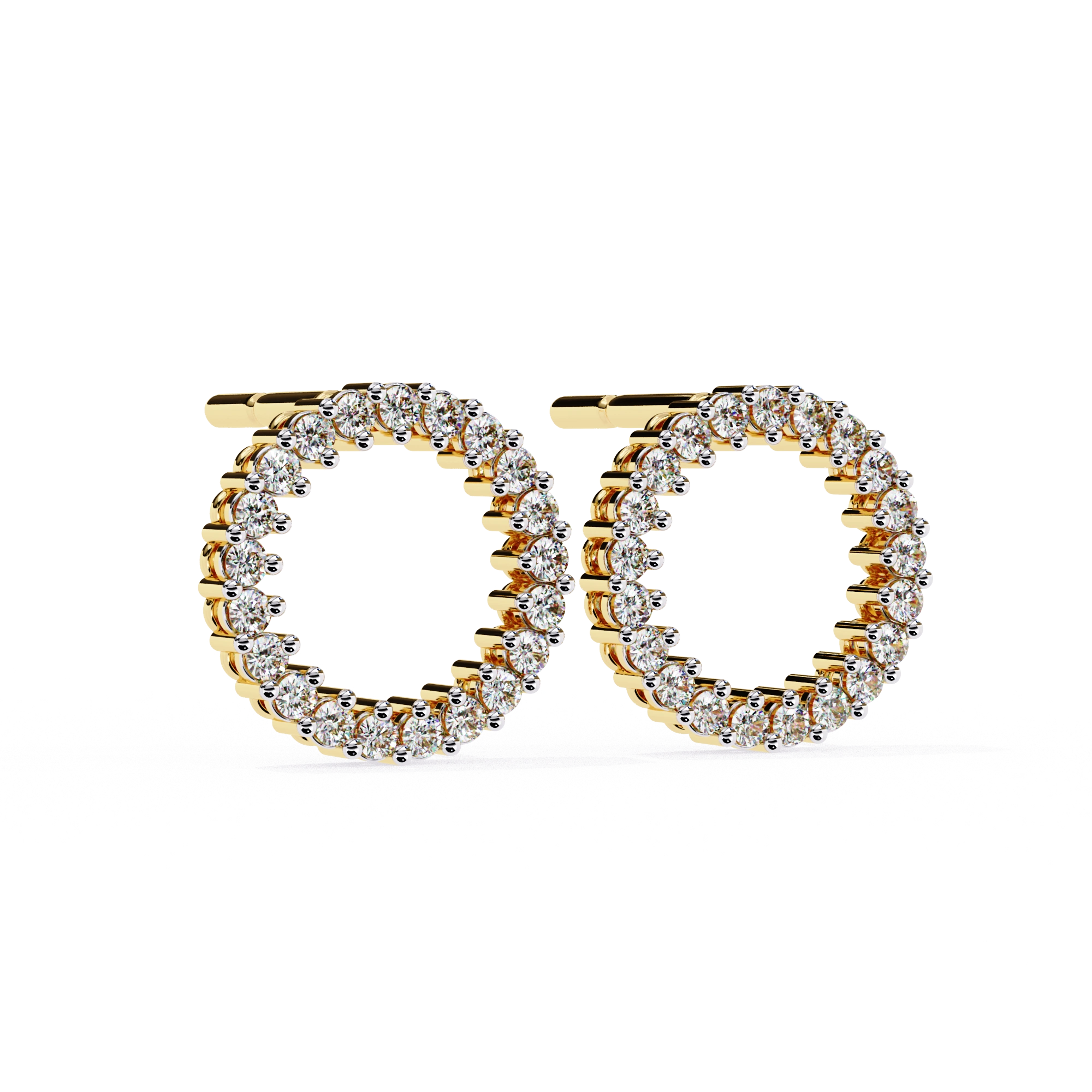 0.38 Carat Open Circle Round Halo Diamond Stud Earrings 18K Yellow Gold Natural Diamond