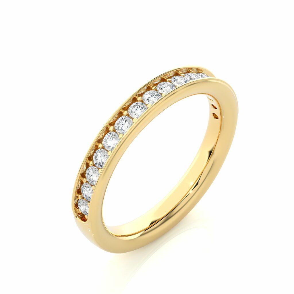 0.44 Ct Round Prong Setting Diamond Half Eternity Wedding Band in Yellow Gold