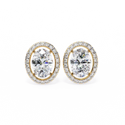 3.20 Carat Oval Diamond Halo Stud Earrings in Gold Lab Diamond