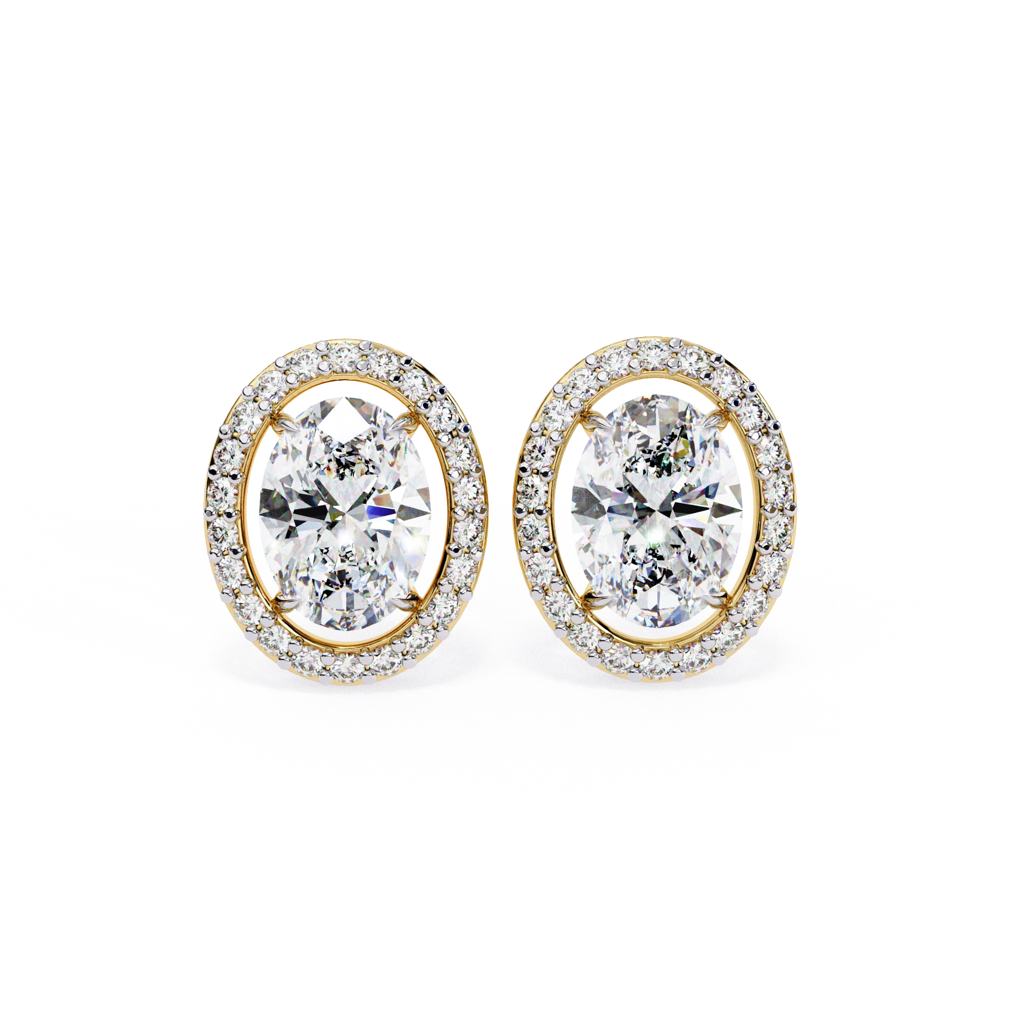 3.20 Carat Oval Diamond Halo Stud Earrings in Gold Lab Diamond