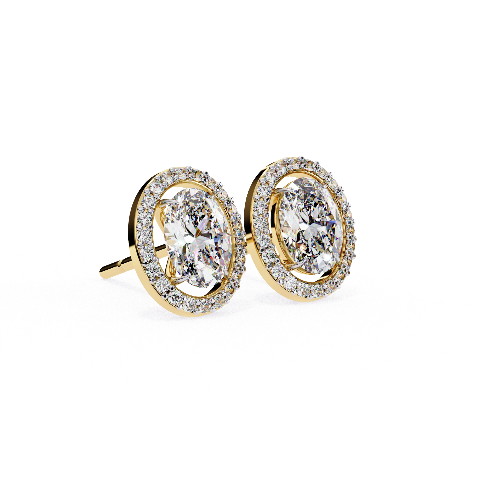 3.20 Carat Oval Diamond Halo Stud Earrings in Gold