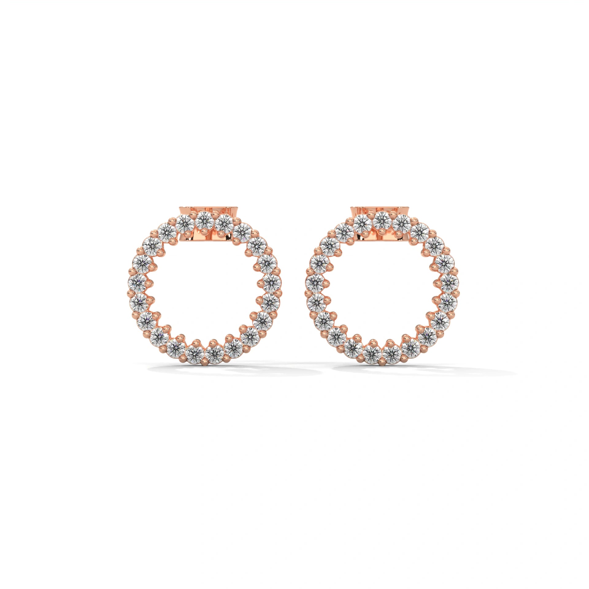 0.42 Ct TWT Round Diamond Halo Platinum & Gold Stud Earrings 18K Rose Gold Natural Diamond