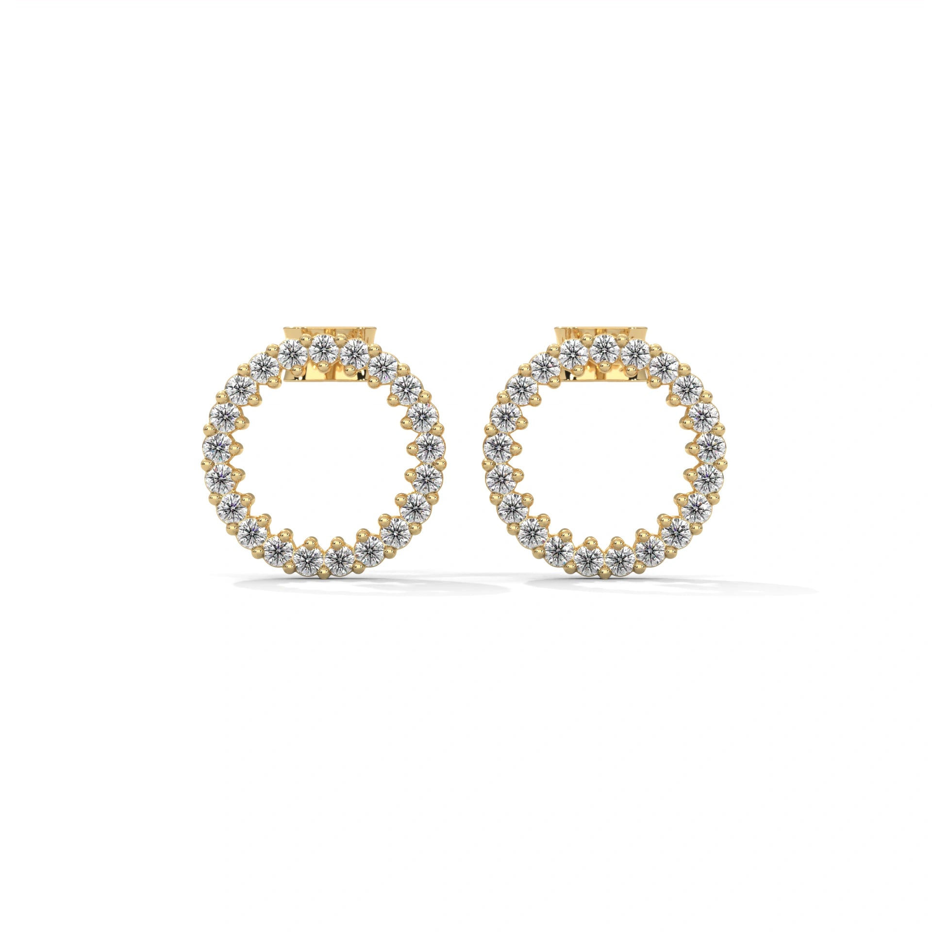 0.42 Ct Round Diamond Halo Platinum & Gold Stud Earrings 18K Yellow Gold Natural Diamond