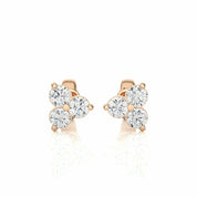 0.47 Ct Three Round Prong Setting Diamond Stud Earrings 18K Rose Gold Natural Diamond
