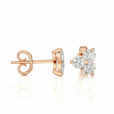0.45 Ct Three Round Prong Setting Lab Diamond Stud Earrings in Rose Gold