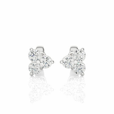 0.90 Ct Three Round Stud Earrings in White Gold
