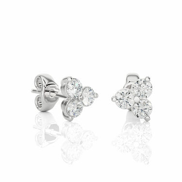 0.90 Ct Round Cut Prong Set 3 Stone Lab Diamond Stud Earrings in White Gold