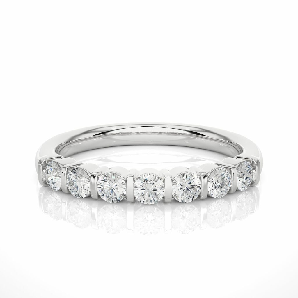 0.50 Ct Round Cut Bar Setting 7 Stone Diamond Wedding Band In Rose Gold White