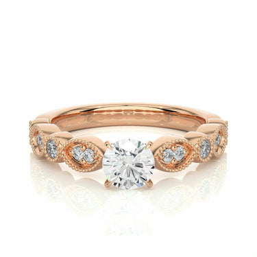 0.50 Ct Round Cut Beads Setting Diamond Engagement Ring In Rose Gold