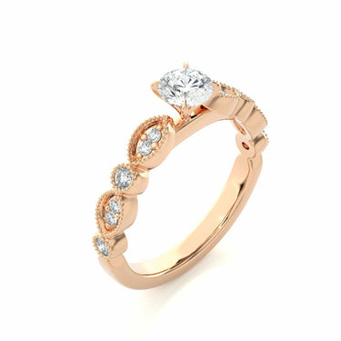 0.50 Ct Round Cut Beads Setting Diamond Engagement Ring In Rose Gold