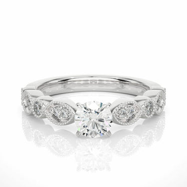 1.10 Ct Round Cut Lab Diamond Beads Set Engagement Ring in White Gold