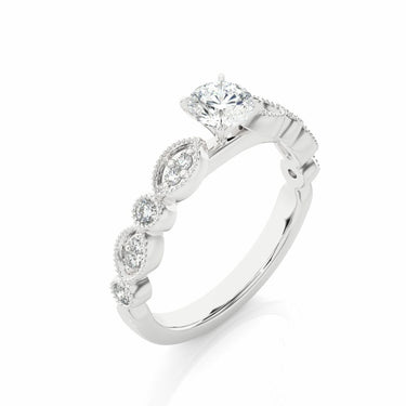 0.50 Ct Round Cut Beads Setting Diamond Engagement Ring In White Gold
