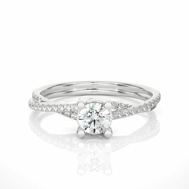 0.90 Ct Round Shaped Criss Cross Lab Diamond Engagement Ring in White Gold