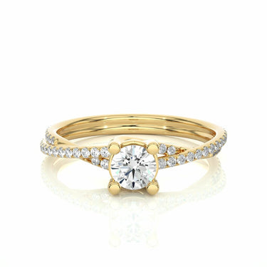 0.50 Ct Round Criss Cross Diamond Ring With Accents in Yellow Gold