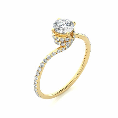 0.50 Ct Round Cut Twisted Halo Engagement Ring in Yellow Gold