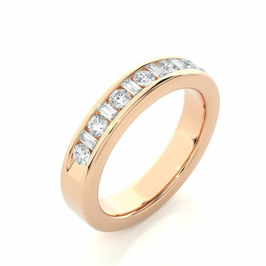 1 Ct Round And Baguette Cut Bezel Set Diamond Wedding Band In Rose Gold