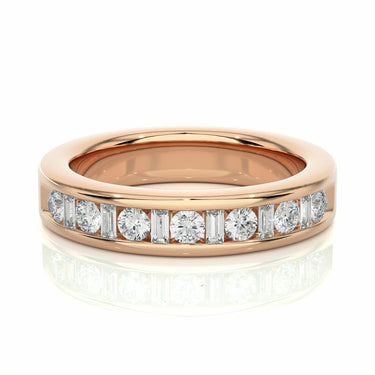 1 Ct Round And Baguette Cut Bezel Set Diamond Wedding Band In Rose Gold