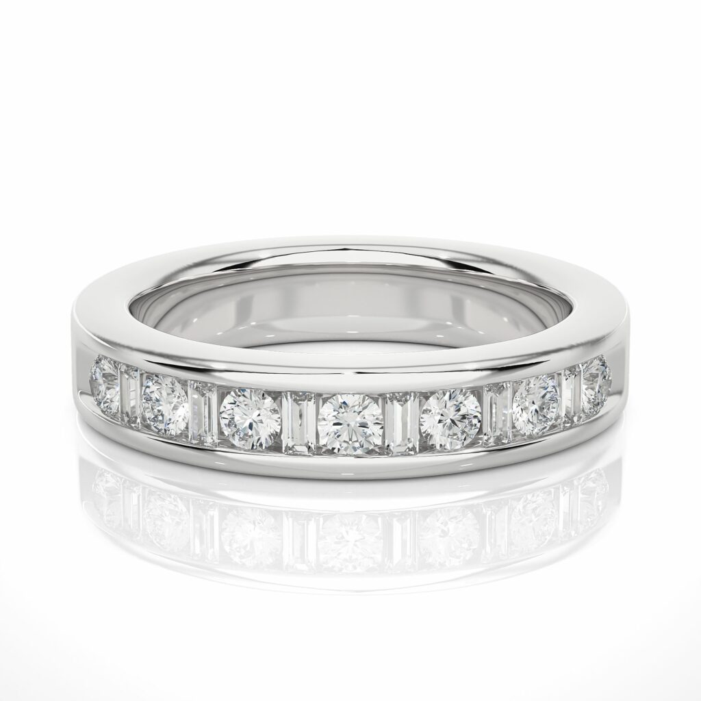 1 Ct Round And Baguette Cut Bezel Set Diamond Wedding Band 950 Platinum Natural Diamond Diamond Wedding Bands