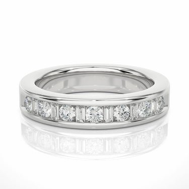 0.50 Ct Round And Baguette Shaped Lab Diamond Wedding Band In White Gold