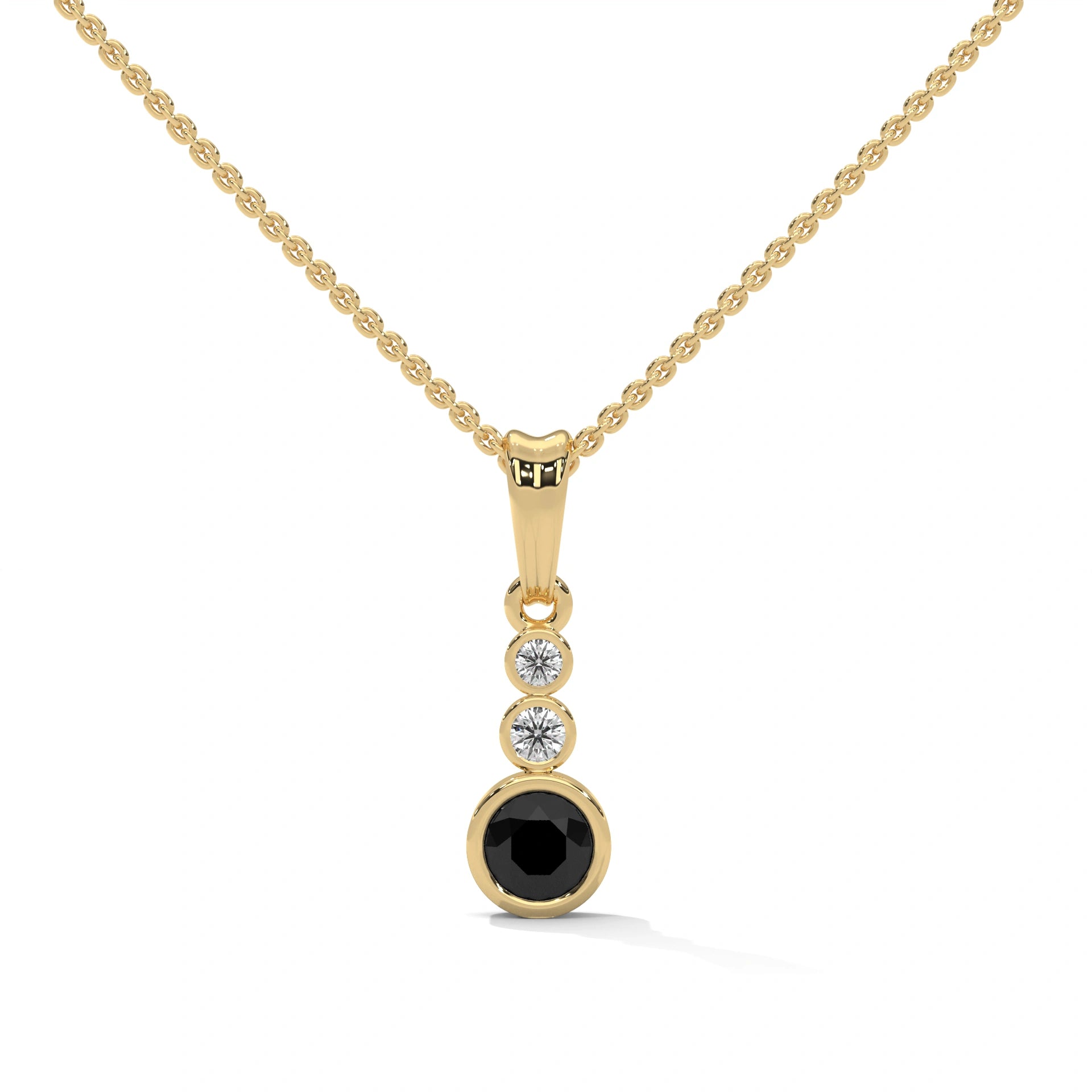 0.39 Ct Three Stone Black And White Diamond Pendant 18K Yellow Gold