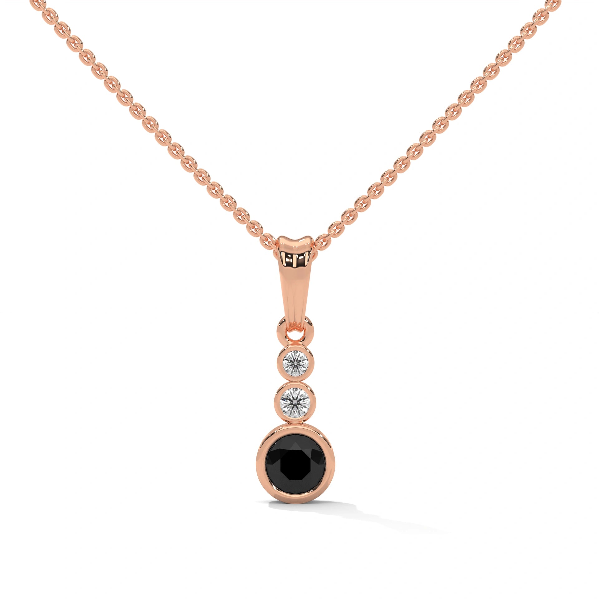 0.39 Ct Three Stone Black And White Diamond Pendant 18K Rose Gold
