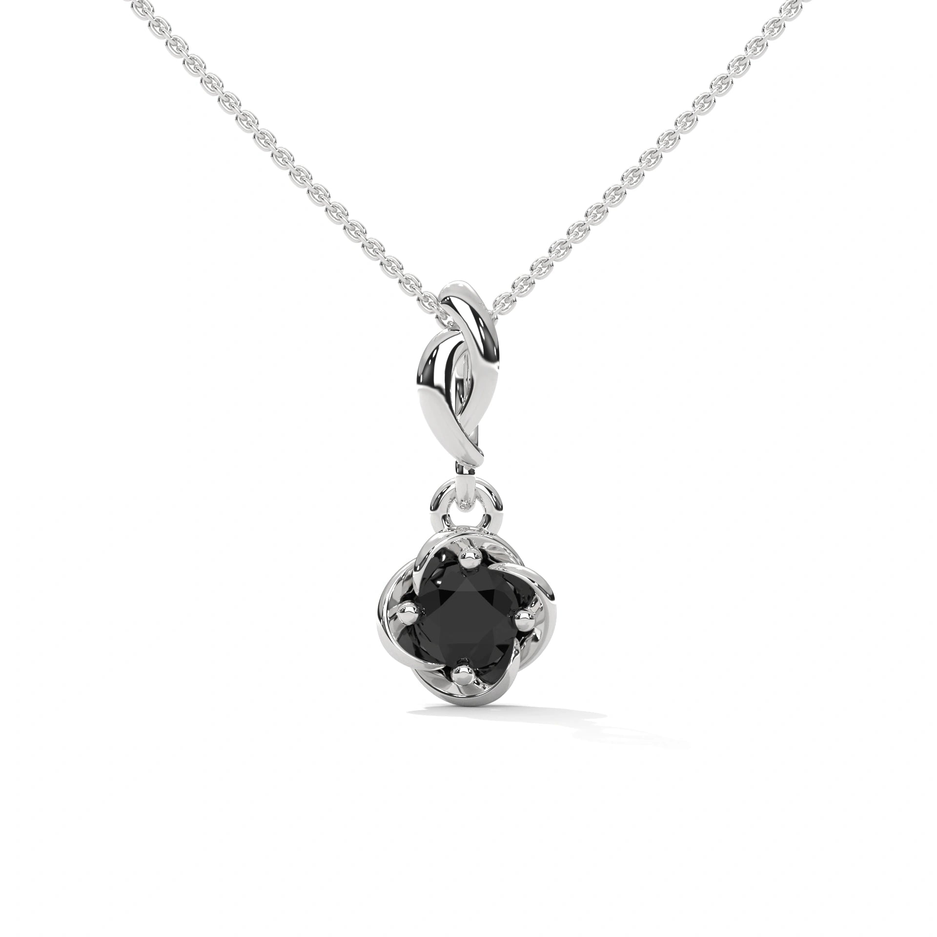 0.65 Ct Round Cut Black Diamond Solitaire Pendant in White Gold