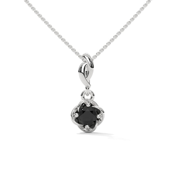 0.65 Ct Round Cut Black Diamond Solitaire Pendant in White Gold