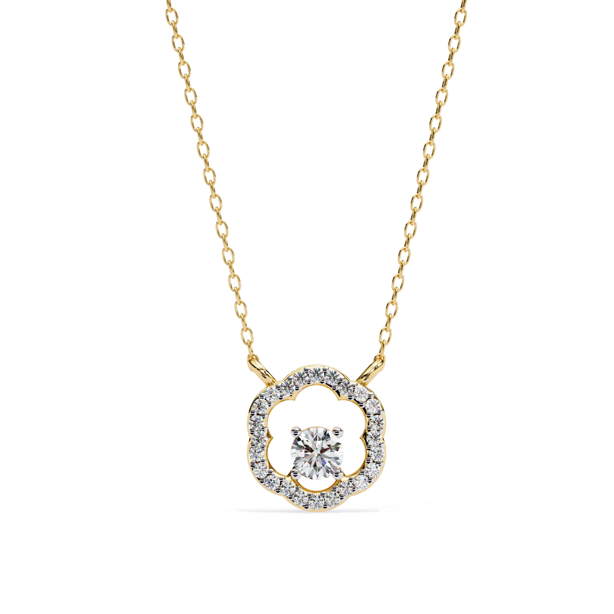 0.50 Ct Round Cut Lab Diamond Quatrefoil Necklace In Yellow Gold 18K Yellow Gold Natural Diamond