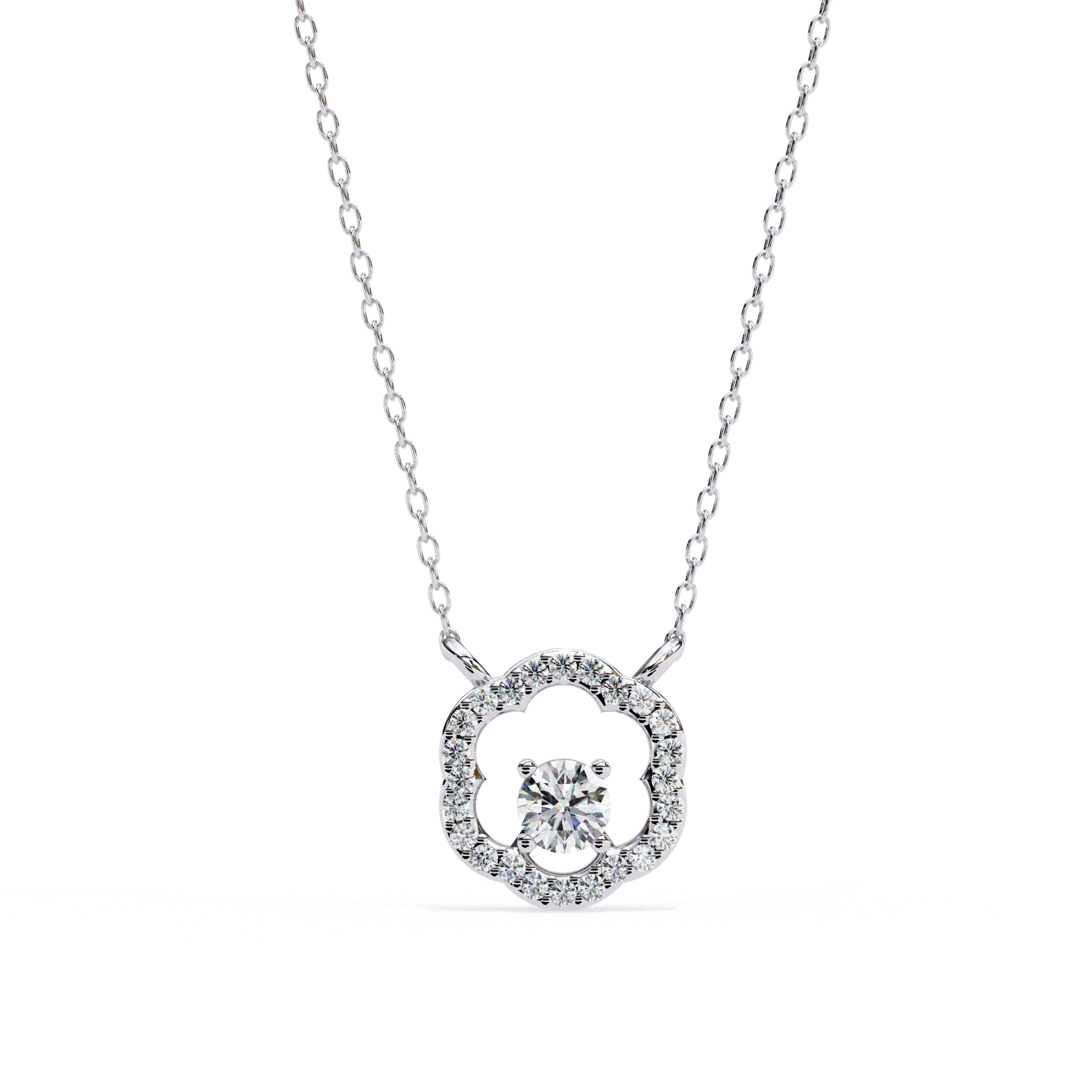 0.50 Ct Round Cut Lab Diamond Quatrefoil Necklace In Yellow Gold 950 Platinum Natural Diamond