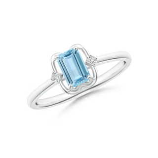 0.52 Carat Emerald Cut Three Stone Aquamarine Gemstone Ring 