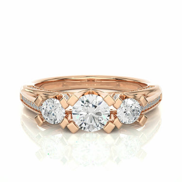 1.20 Ct Round Cut Three Stone Hidden Halo Diamond Ring In Yellow Gold