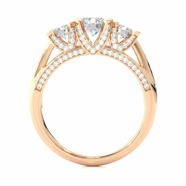 Anillo de diamantes con halo oculto de tres piedras de talla redonda de 1,20 quilates en oro rosa 