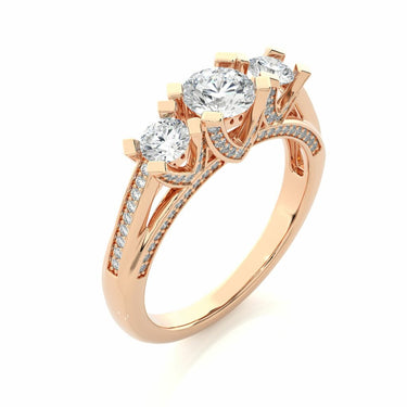 1.20Ct Round Cut Three Stone Hidden Halo Diamond Ring In Rose Gold