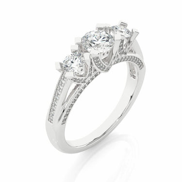 1.20Ct Lab Diamond Round Cut Three Stone Engagement Ring In White Gold