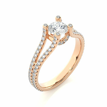 0.55 Ct Split Shank Round Diamond Halo Engagement Ring in Rose Gold