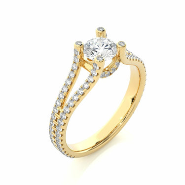 1.10 Ct Round Cut Split Shank Hidden Halo Diamond Engagement Ring in Yellow Gold