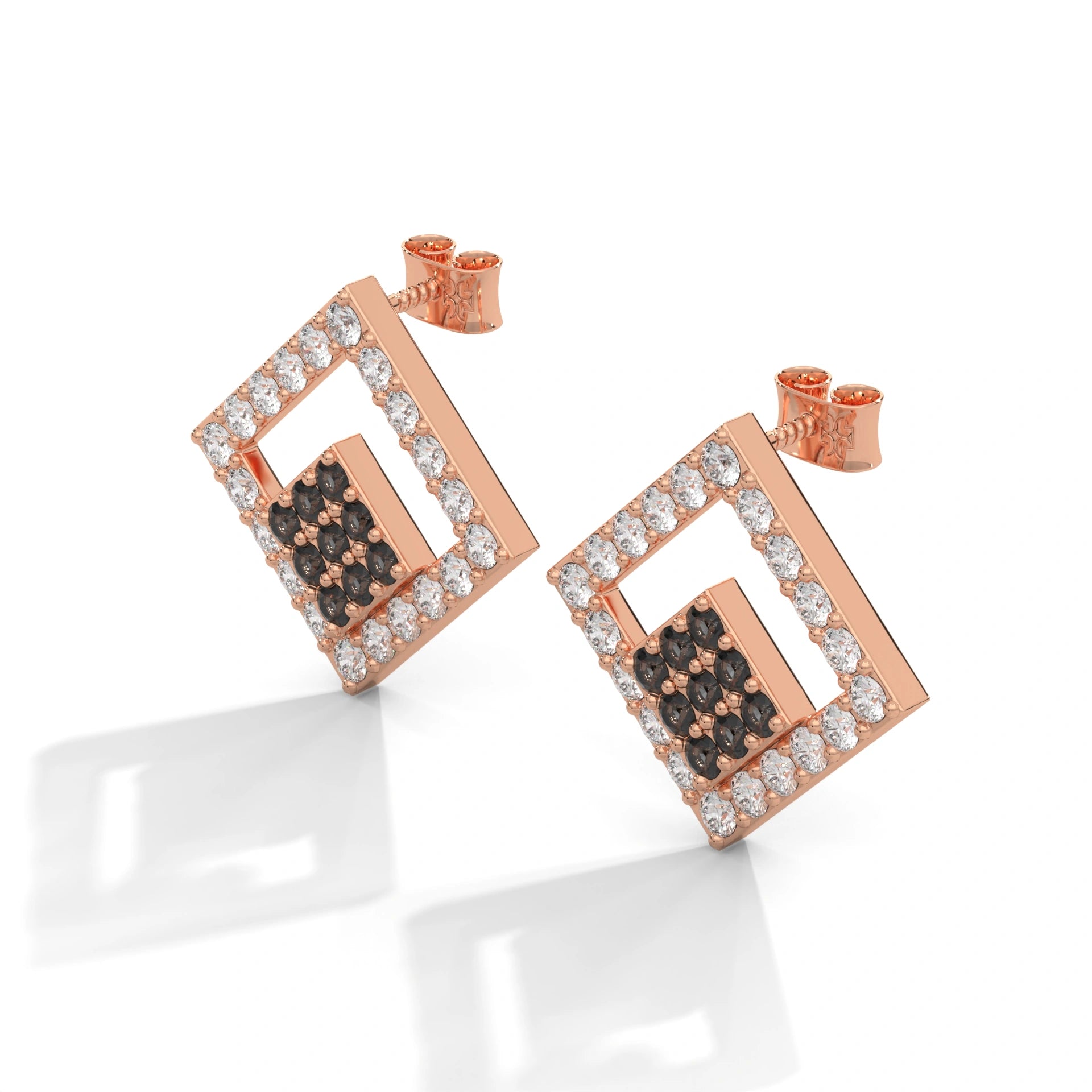 0.58 Carat Square Black Diamond Cluster Halo Stud Earrings In Rose Gold