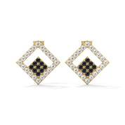 Shop 0.58 Carat Round Cut Black Diamond Cluster Halo Stud Earrings 18K Yellow Gold