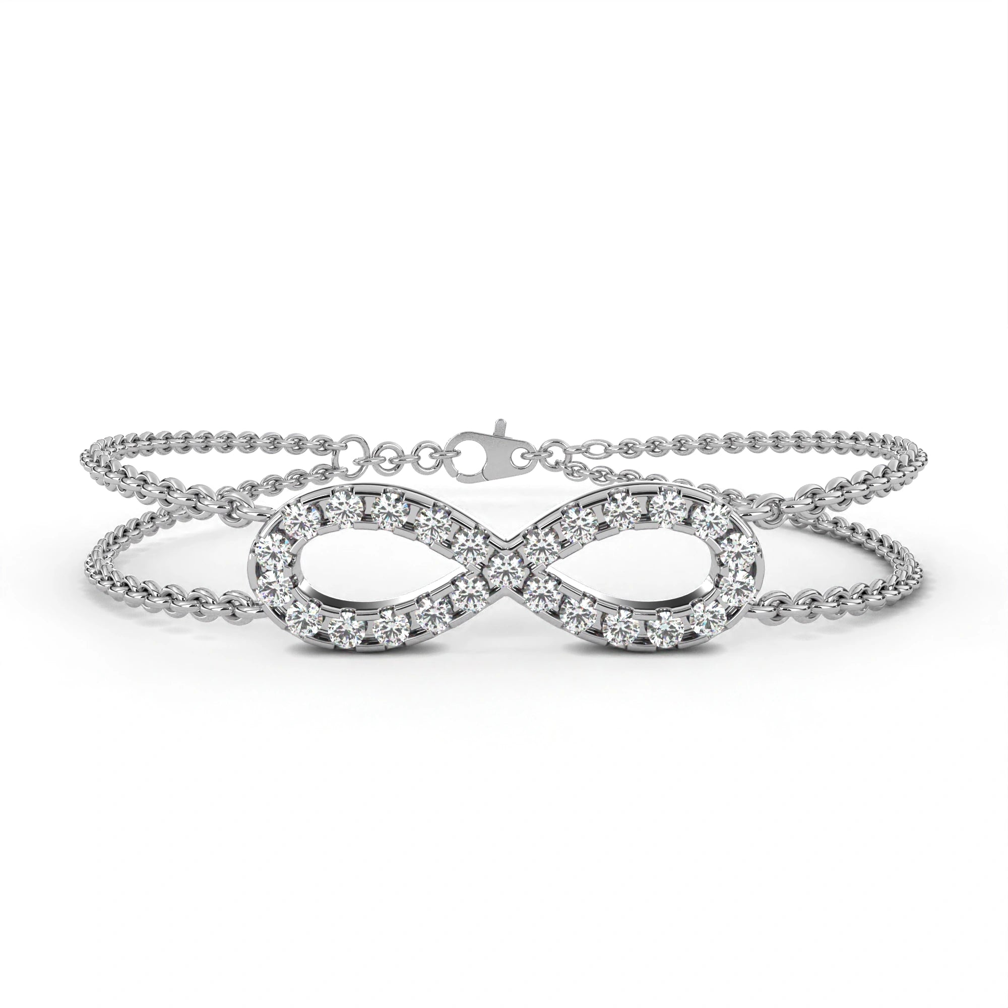 0.61 Carat Diamond Infinity Bracelet In Gold With Double Chain 950 Platinum Natural Diamond