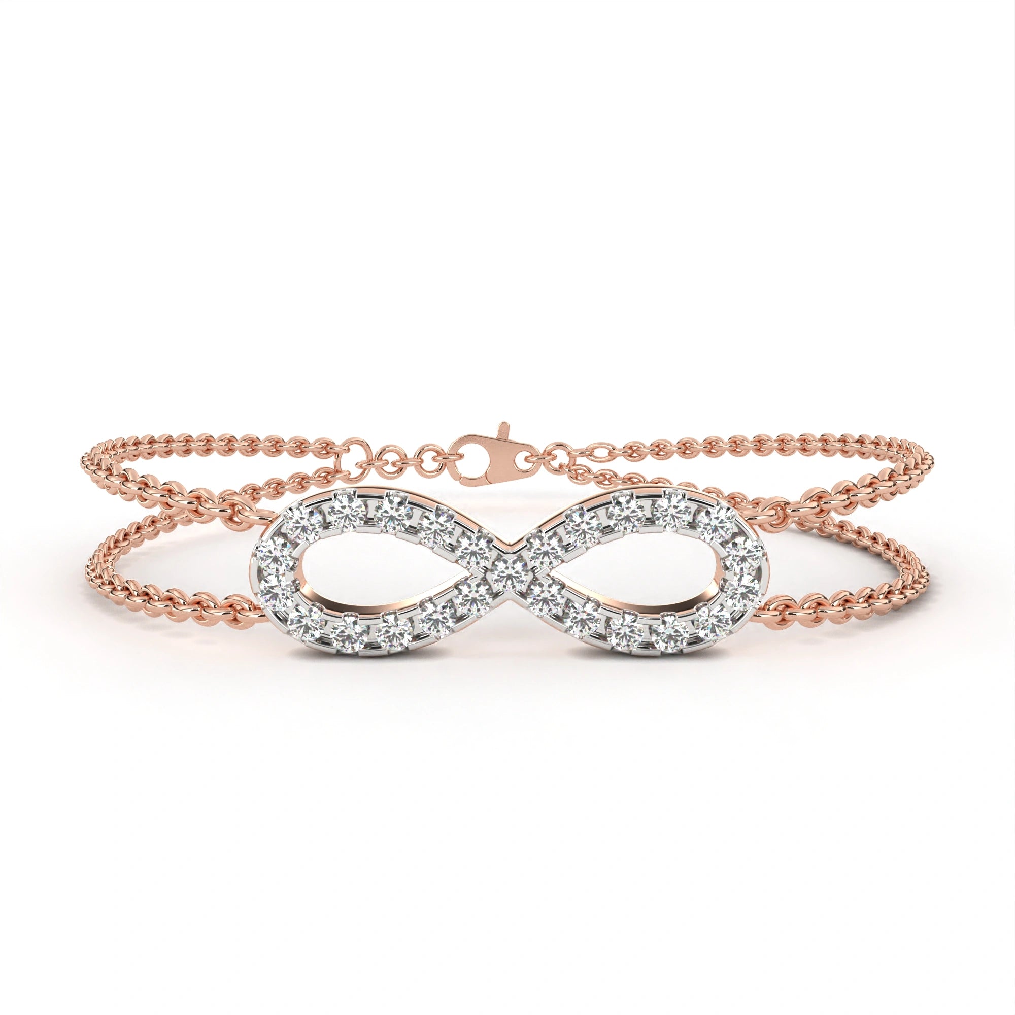 0.61 Carat Diamond Infinity Bracelet In Gold With Double Chain 18K Rose Gold Natural Diamond
