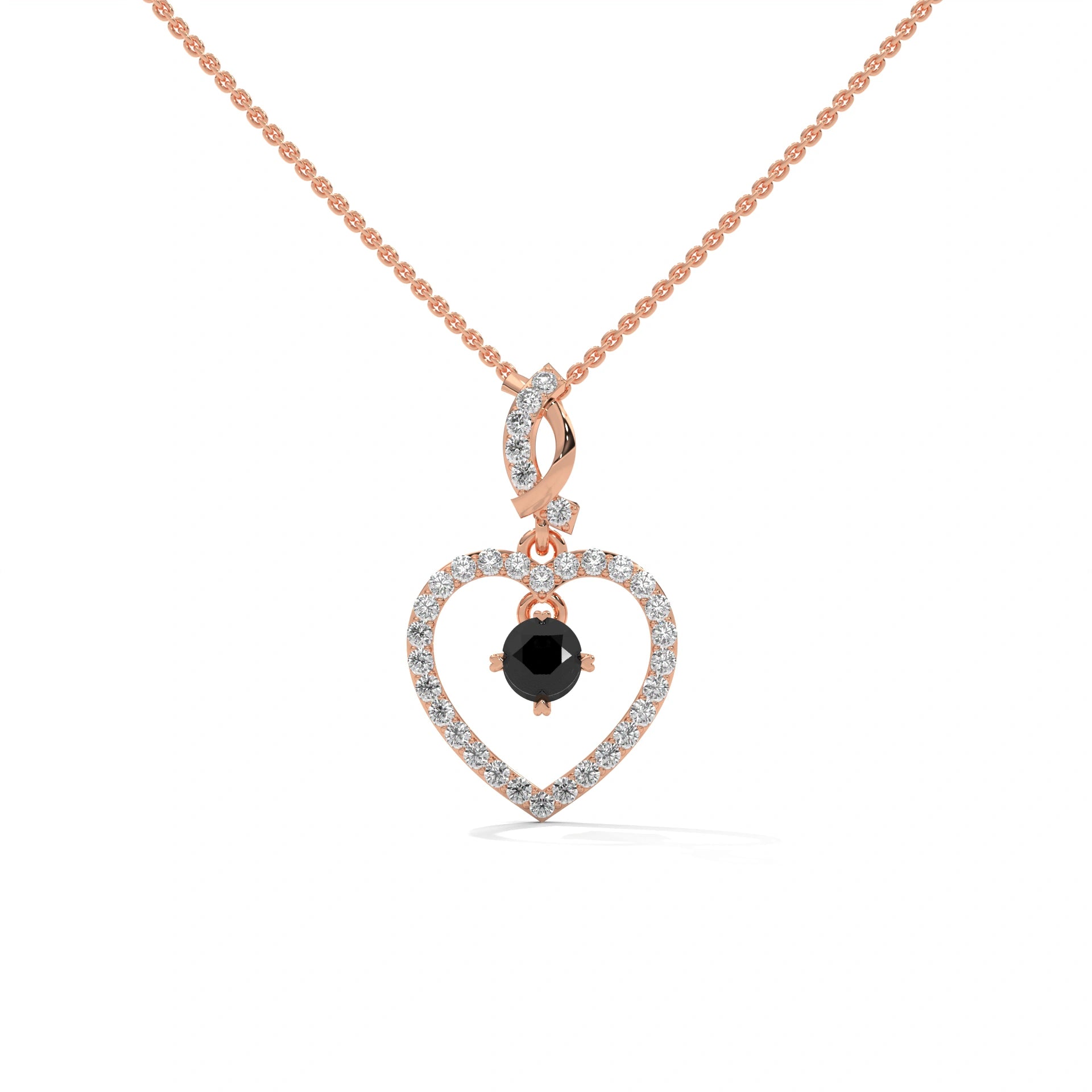 0.62 Ct T.W.T Black Diamond Heart Pendant Necklace in Rose Gold 18K Rose Gold