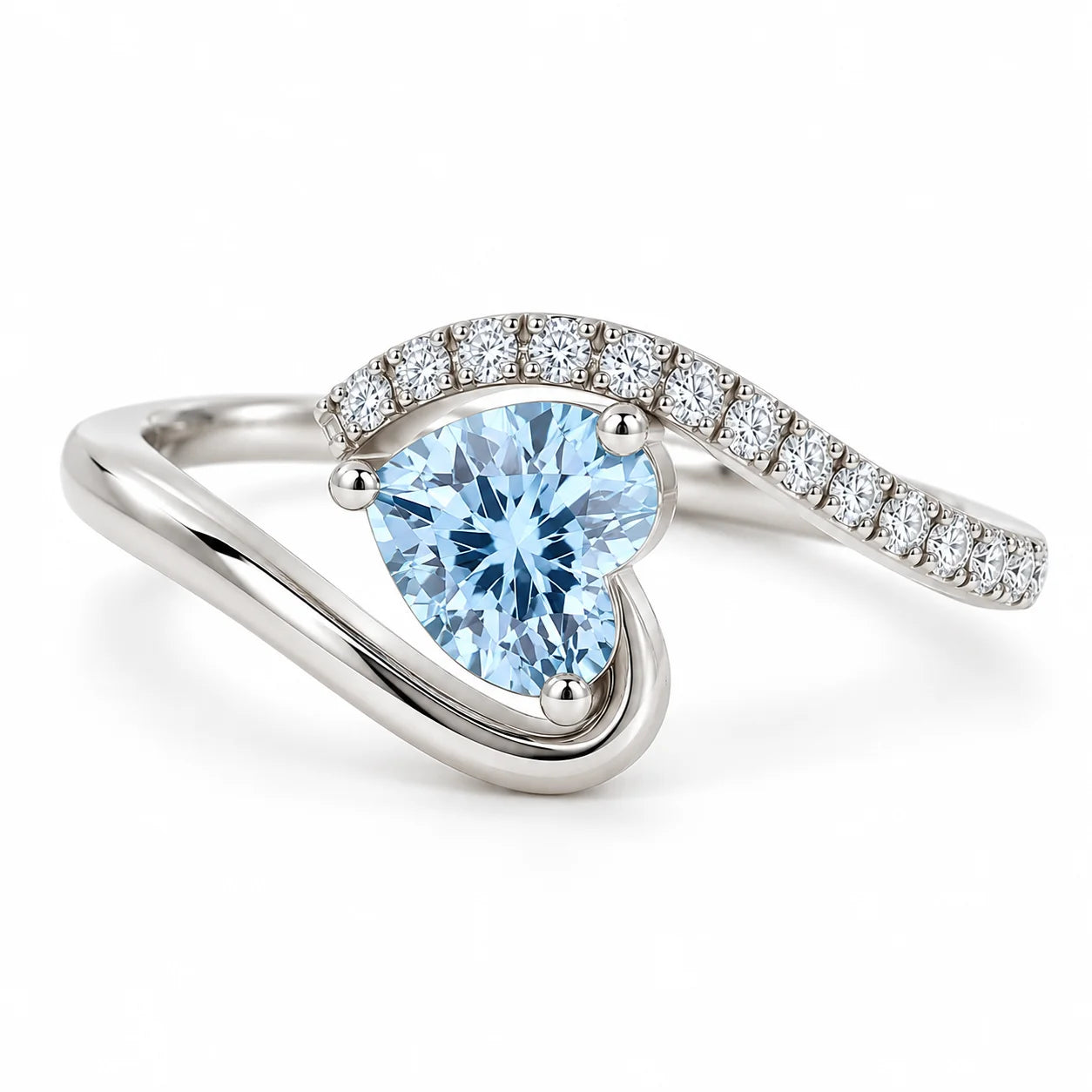 0.64 Carat Blue Heart Cut Diamond Pave Ring 950 Platinum