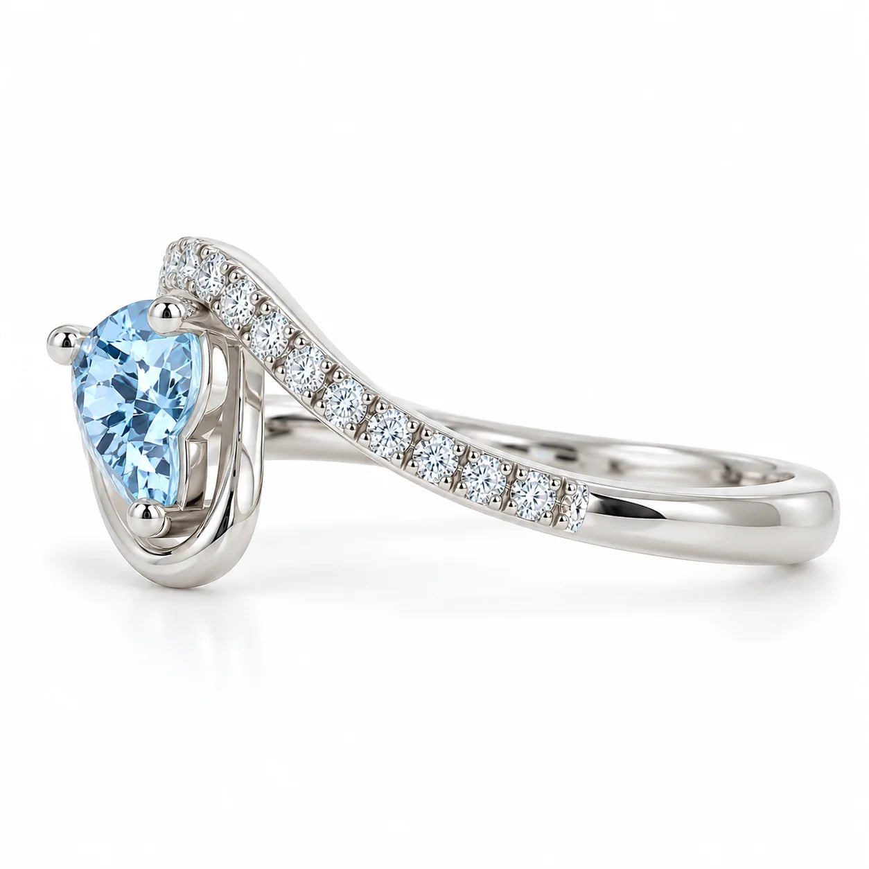 0.64 Carat Blue Heart Cut Diamond Pave Ring