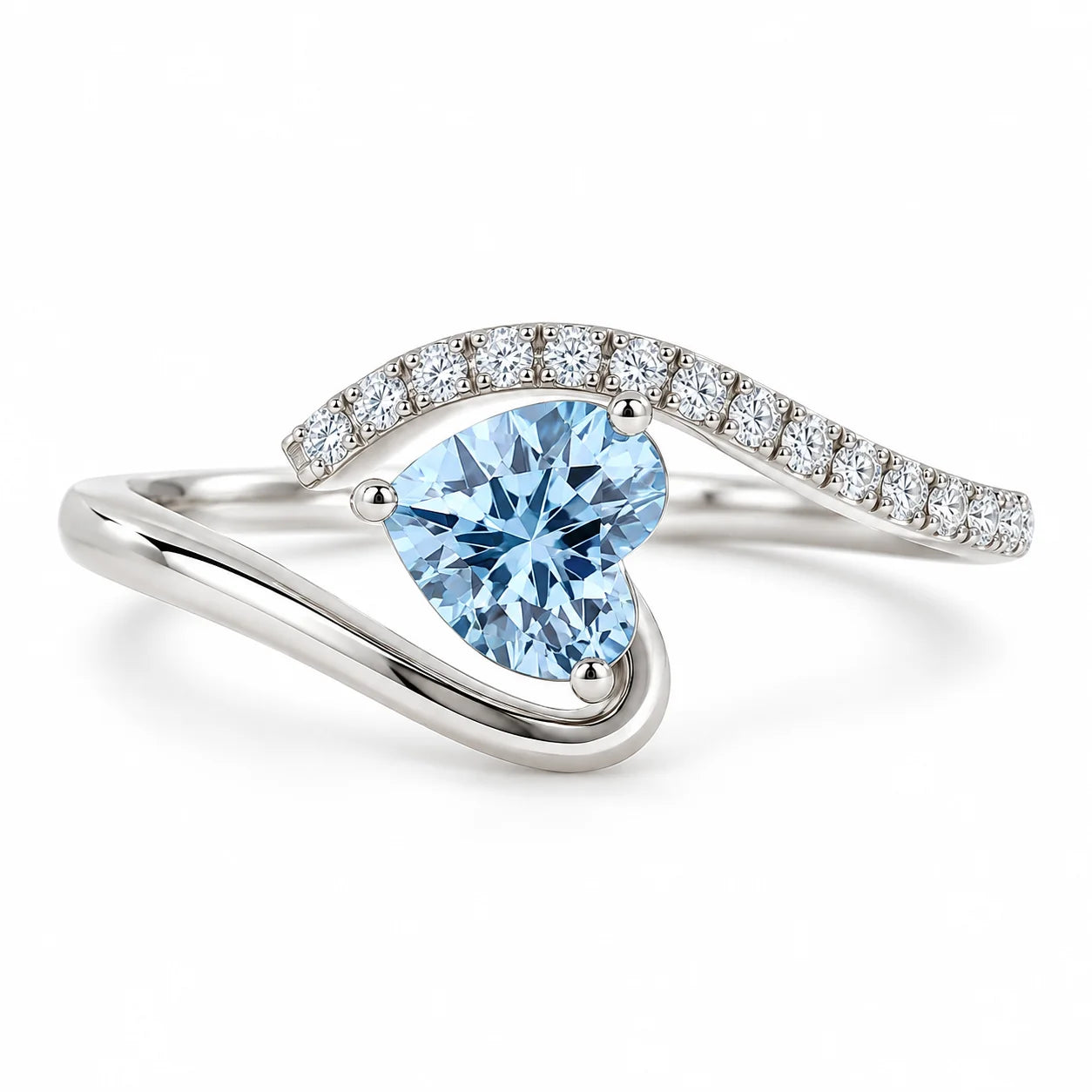 0.64 Carat Blue Heart Cut Diamond Pave Ring